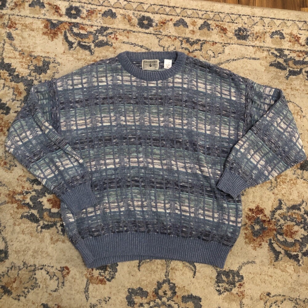Segreto Italy Sweater Mens Size XL Blue Long Sleeve Acrylic Cotton Blend